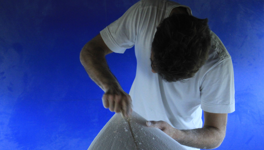 Surfboard being shaped in the shaping bay — craft and process at Yugen Surf